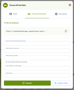 Vista de la integracion con la API oficial Whatsapp